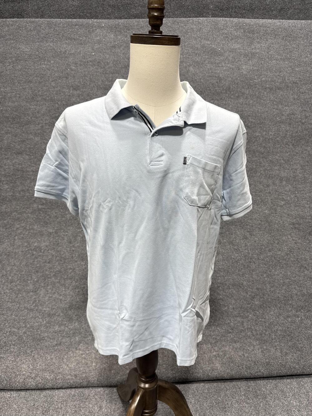 Park Lane Polo Shirt Mens Large Blue Solid Pocket Short Sleeve Casual Cotton Top